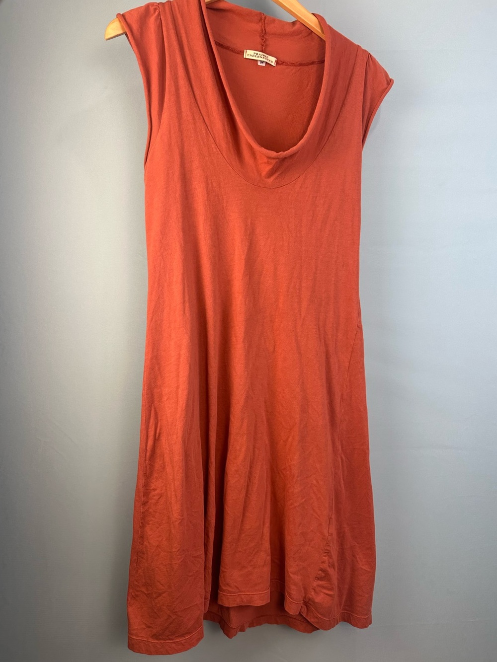 Prairie Underground Terracota Orange Midi Dress Draped Neck Size M